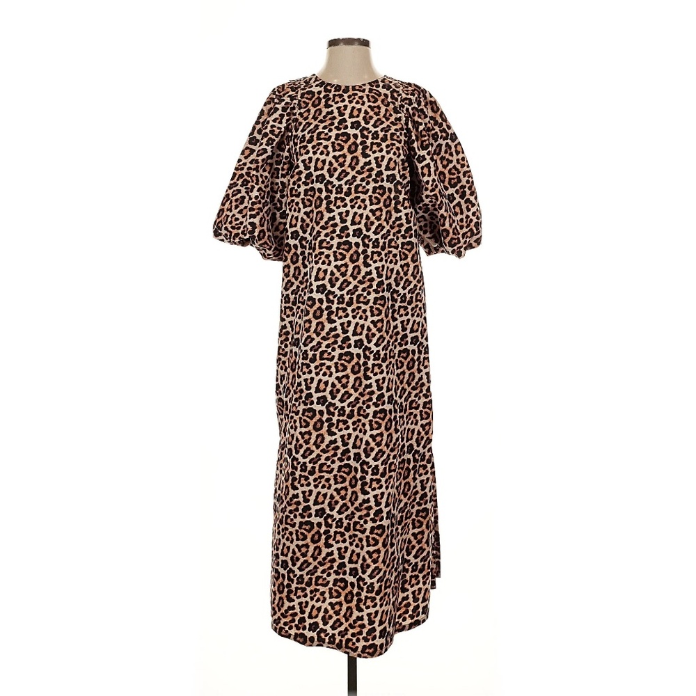 Leopard Print Puff Sleeve Midi Dress - Picture 2 of 5